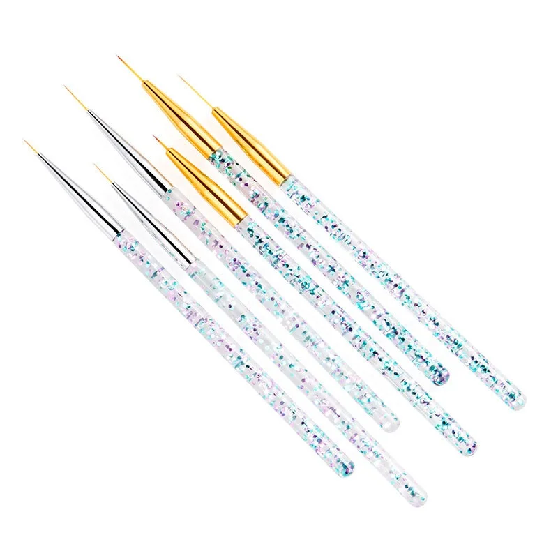 

Professional 3 pieces fine line nail art brushes transparent sequins handle thin nail art liner striping brush tool set