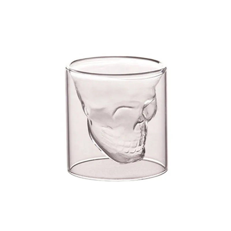 

creative double wall halloween party bar cup cool crystal skull glasses whisky wine beer cocktail glass cup, Transparent