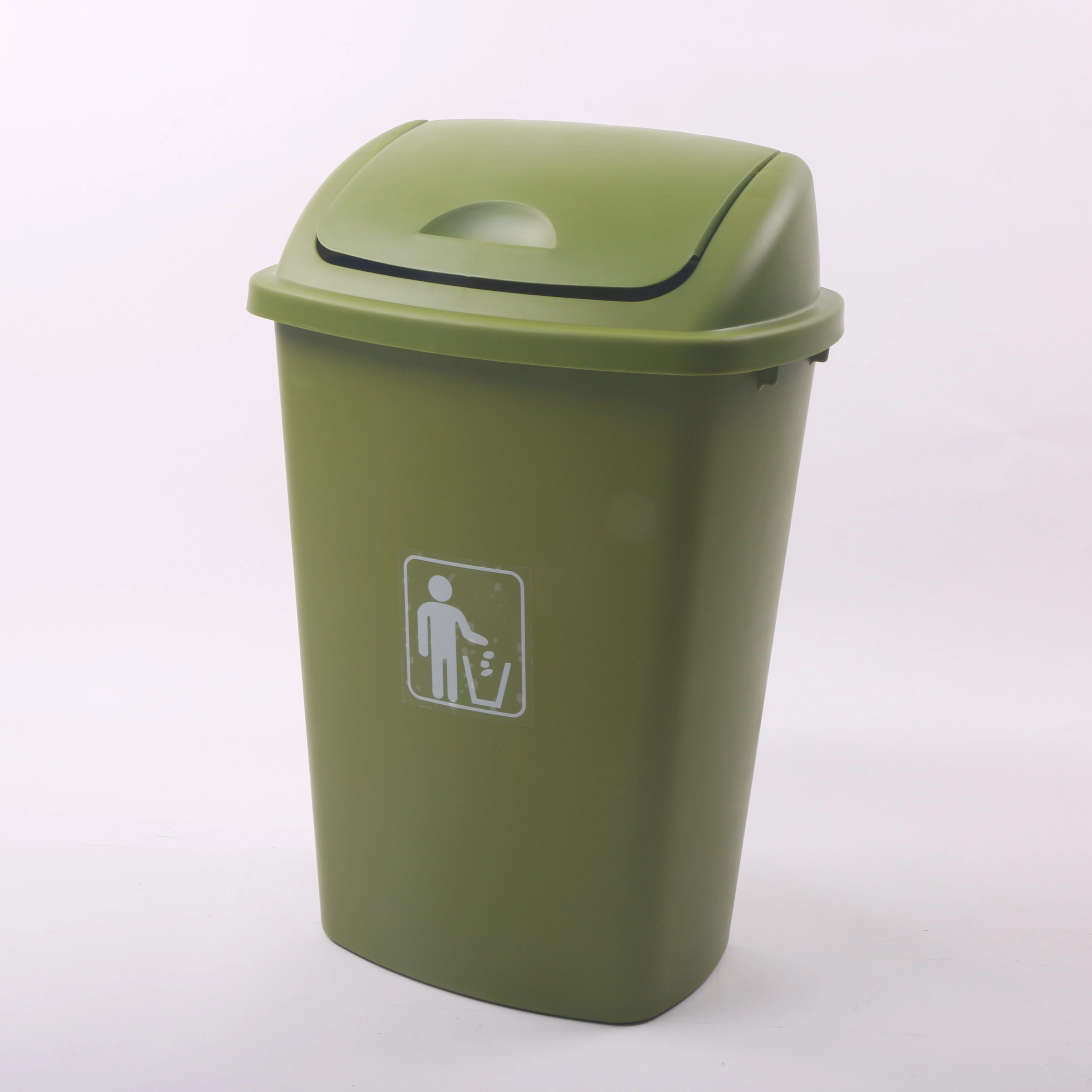 

Plastic 13 gallon trash can flip top 50l waste bin, Grey, green