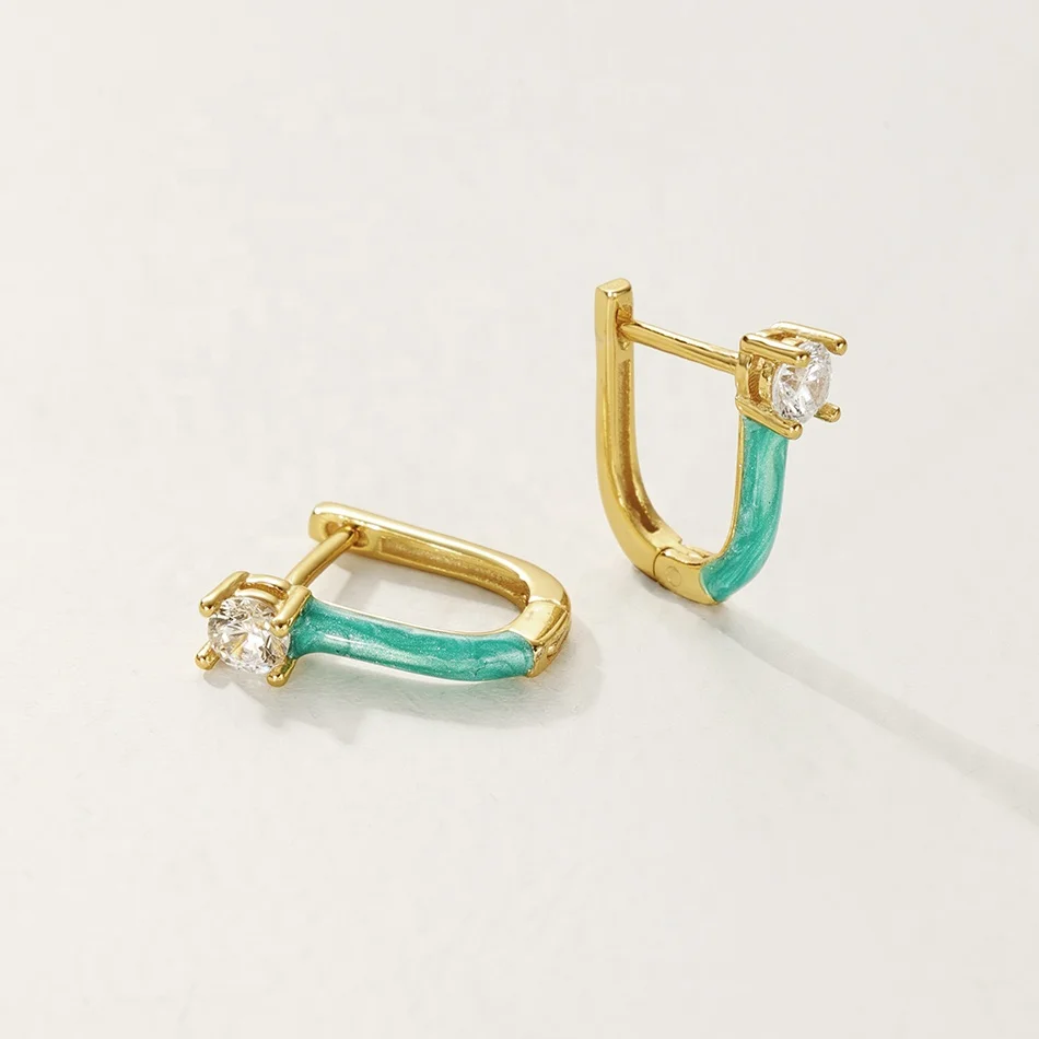 

nagosa dainty jewelry 18k gold vermeil 925 sterling silver green enamel zirconia hoop earrings