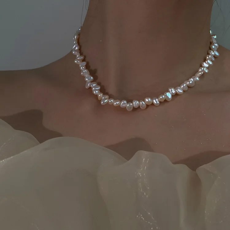 

Natural Baroque Pearl Necklace Light Luxury Minority Choker Female Summer Design Sense Ethereal All-Matching Necklace