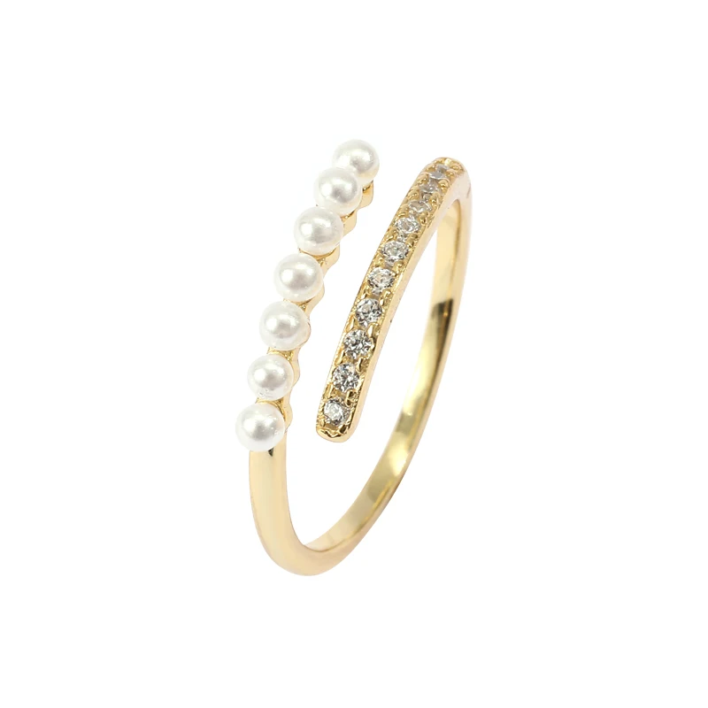 

Ring Jewelry 925 Silver Gold Plated Zircon Adjustable Pearl Rings for Women