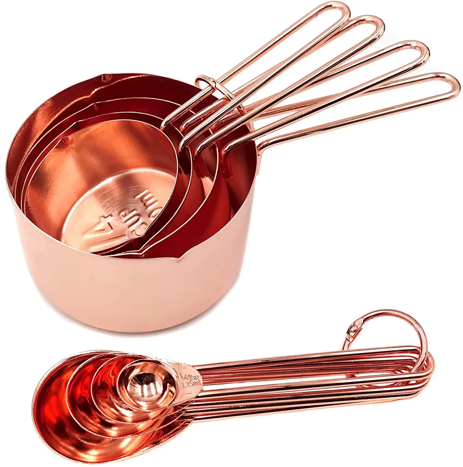 
Copper/Gold Finishing Stainless Steel Measuring Cups and Spoons Set of 8 Pieces Baking Cooking Utensils 