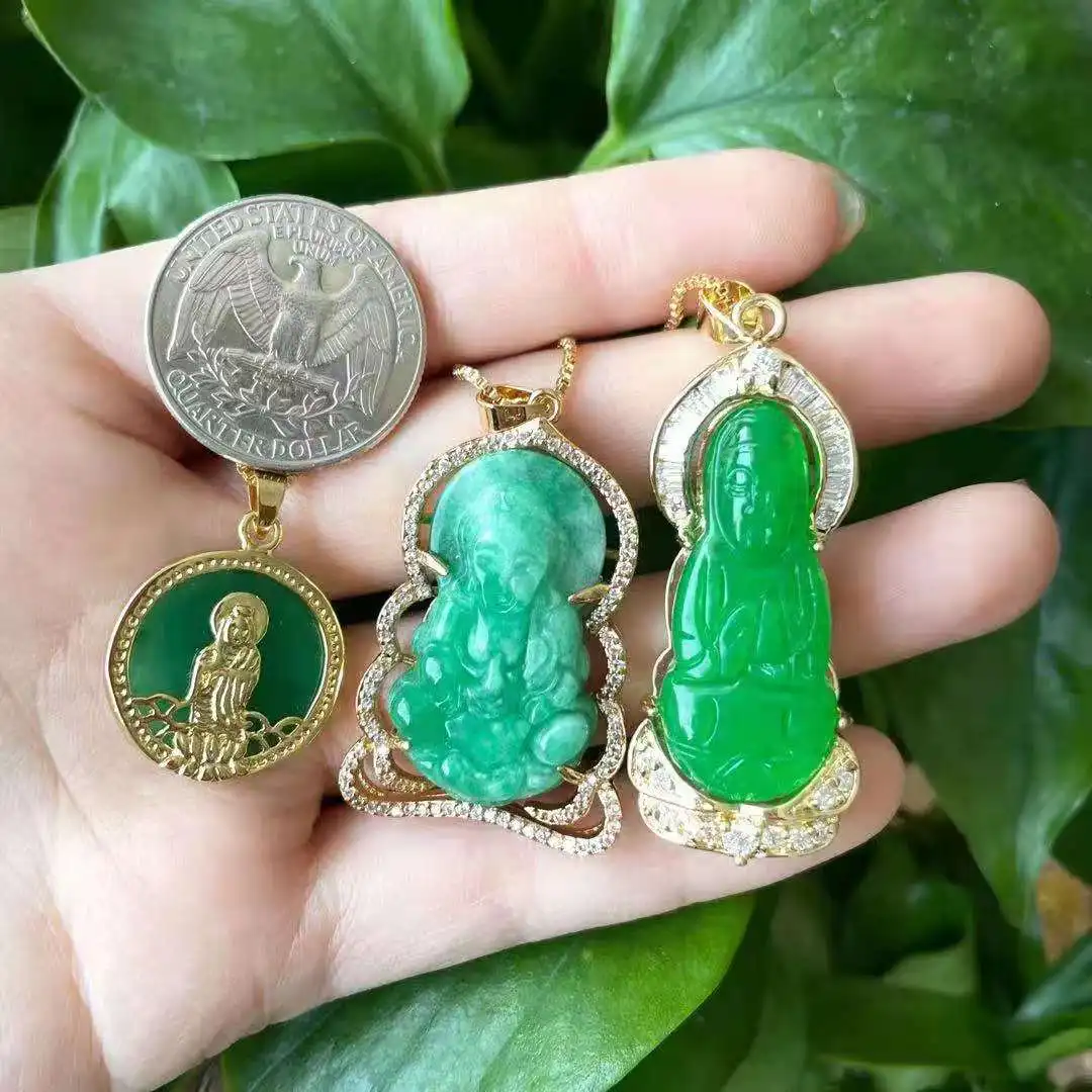 

HOT! jialin jewlery wholesale jade gold plated pendant jade female buddha guanyin Necklace