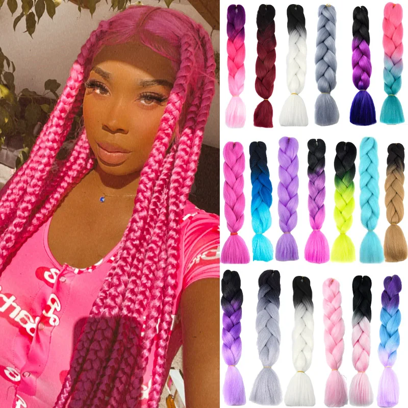 

Free Shipping 24inch Jumbo Braids Synthetic Hair Extension Ombre Braiding Hair Afro Bulk Hair Jumbo Crochet Braids, More color