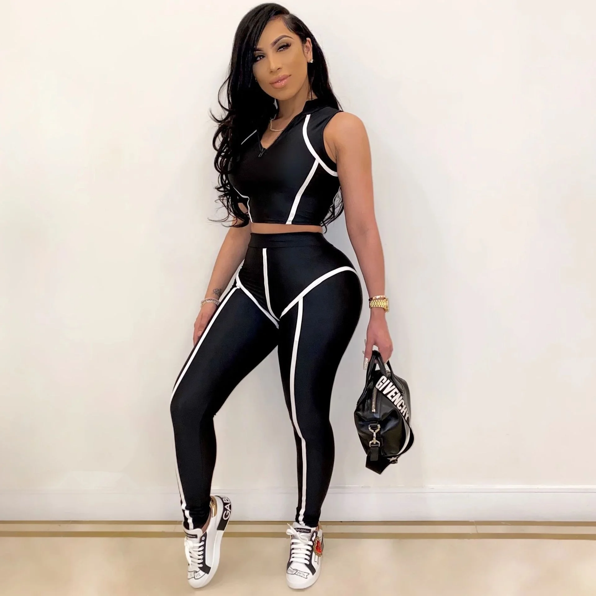 

GC-2071701 Hot lady Clothing Fashionable Streetwear outfit Causal Printed Reflective pants 2 piece set women