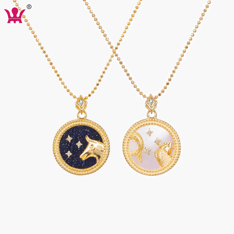 

Twelve Horoscope 925 Sterling Silver 18K Gold Plated Astrology 12 Constellation Zodiac Shell Pendant Necklaces
