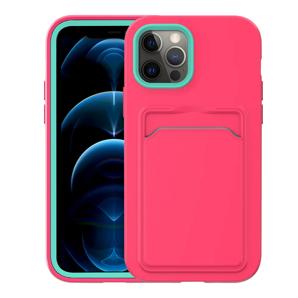

TPU+PC Phone Case For iphone 11 Anti-broken card slot 360 full protective Back Cover For iphone 12 pro max