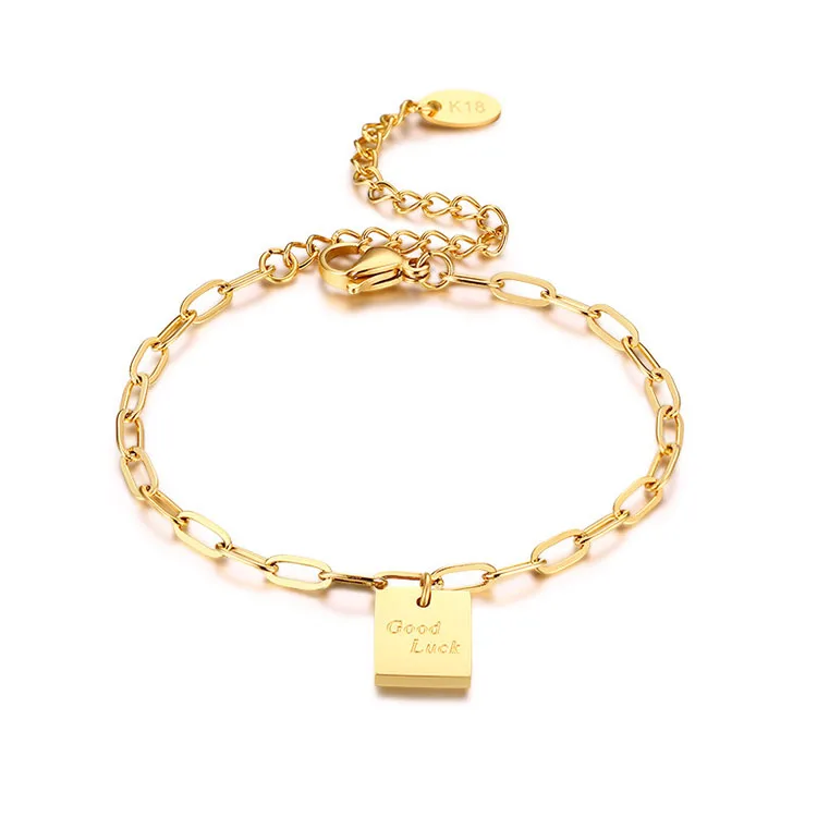 

Fashion custom letter 18k gold plated bracelets and charms good luck stainless steel O link chain bracelet