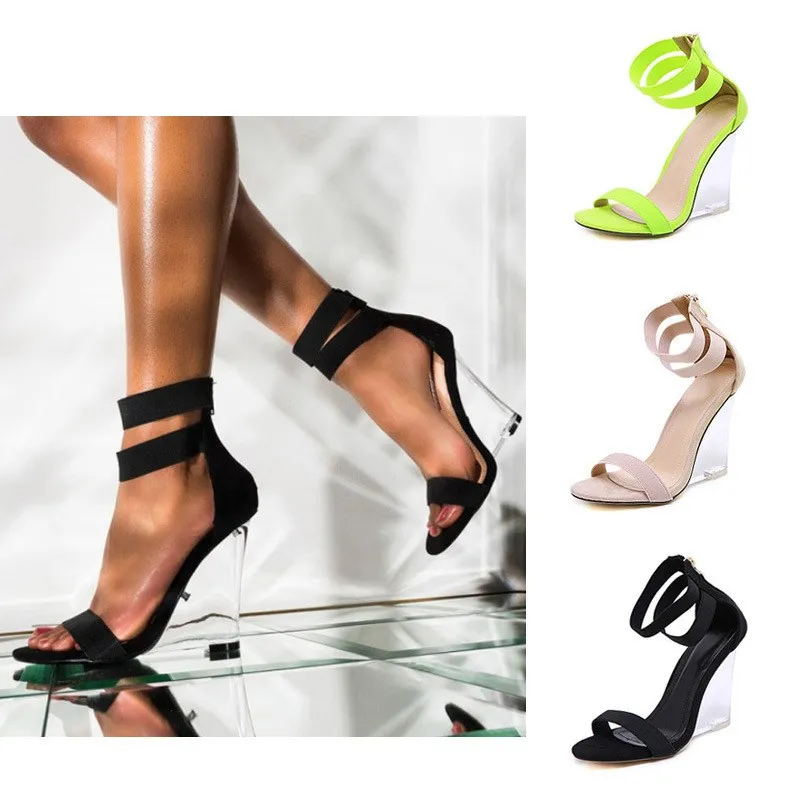 

2021 New summer wedge heel sandals street fashion sandals high heels shoes for ladies, ,black,green,apricot