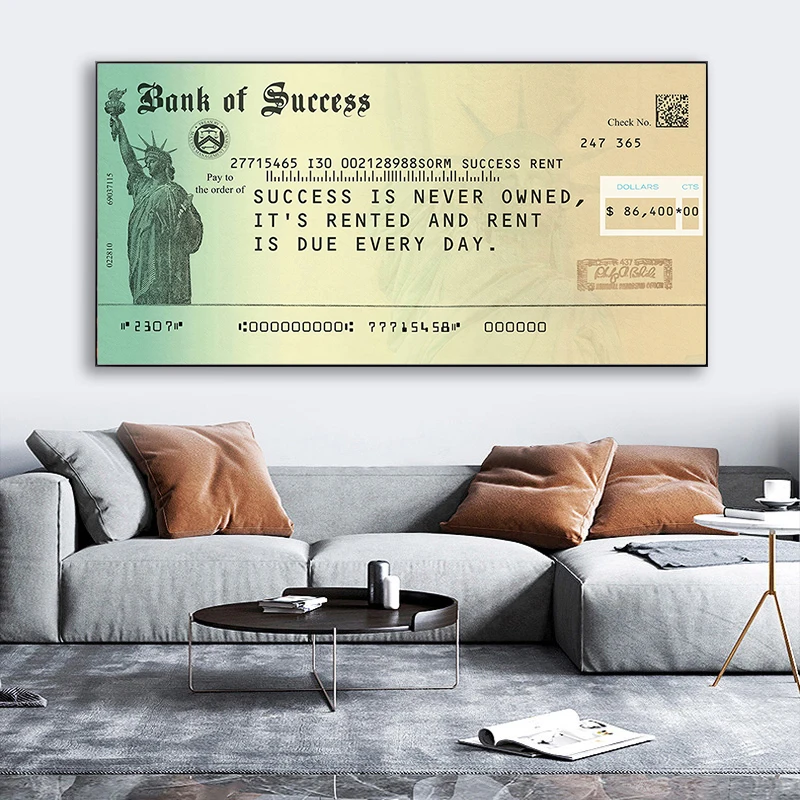 

Motivational Quotes BANK OF SUCCESS Canvas Painting on the Wall Art Posters and Prints Cuadros Pictures For Home Decoration