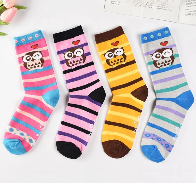 designed pink funny tube custom winter slouch cute cartoon colorful happy cotton women socks