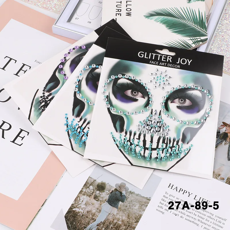 

Halloween Face Decoration Stickers Diamond 18-Color Mixed Face Stickers Halloween Ghost Face Stickers Diamond, Colorful