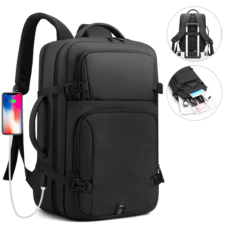 

Custom logo large lightweight waterproof teenager schoolbag men's 15.6 inch smart business laptop backpacks with usb, Black