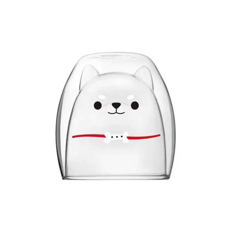 Custom 2019 unique Shiba Inu animal shaped double wall glass mug for coffee