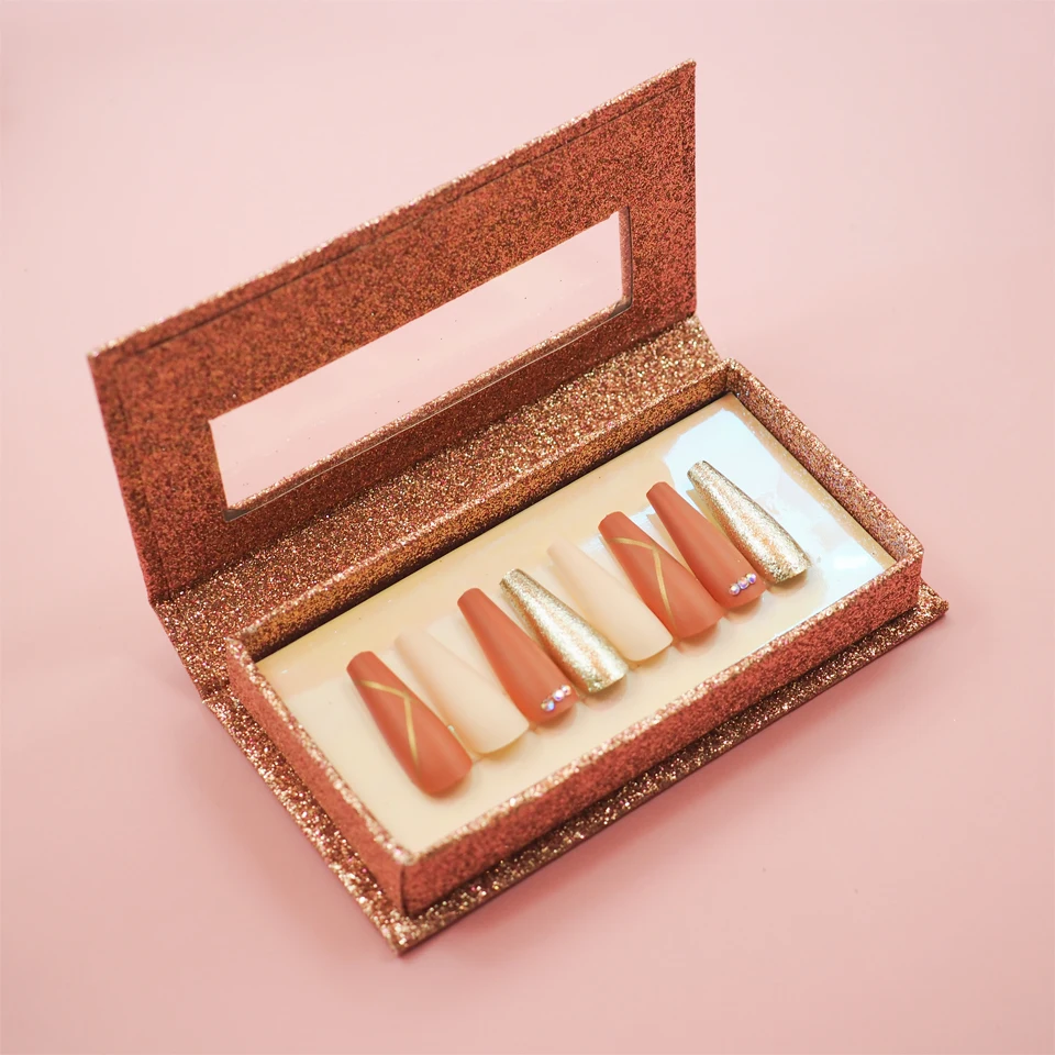 

2022 New Design Long Coffin False Nails Rhinestones Press on Nail For Ballerina