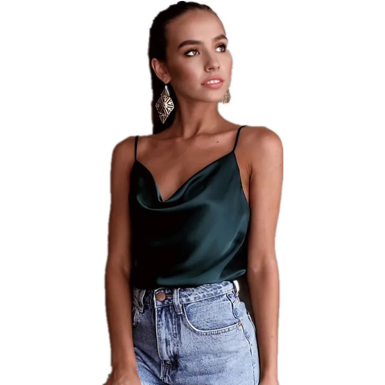 

Wholesale Low Price Hot Style Women's Solid Color Sexy Backless Sling Vest Silk Chiffon T-shirt Top, Black,khaki,dark blue,army green,dark green