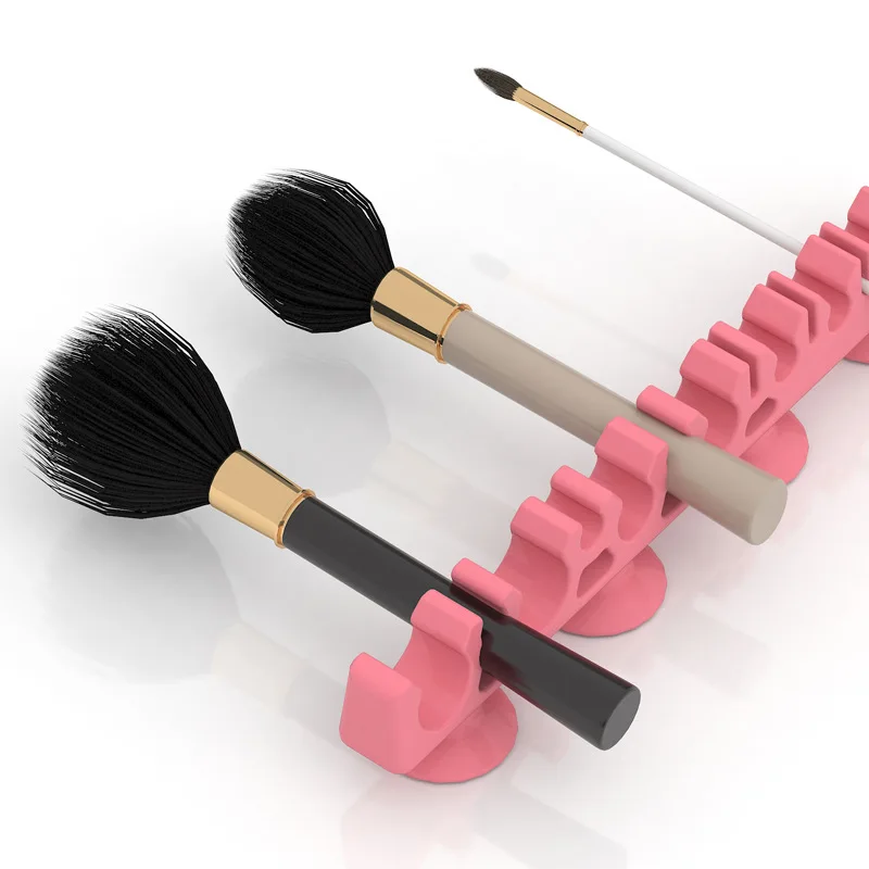 

Attractive Design Silicone Makeup Brush Holder Organizer Portable Sucker Wall Makeup Brush Holder, Pink