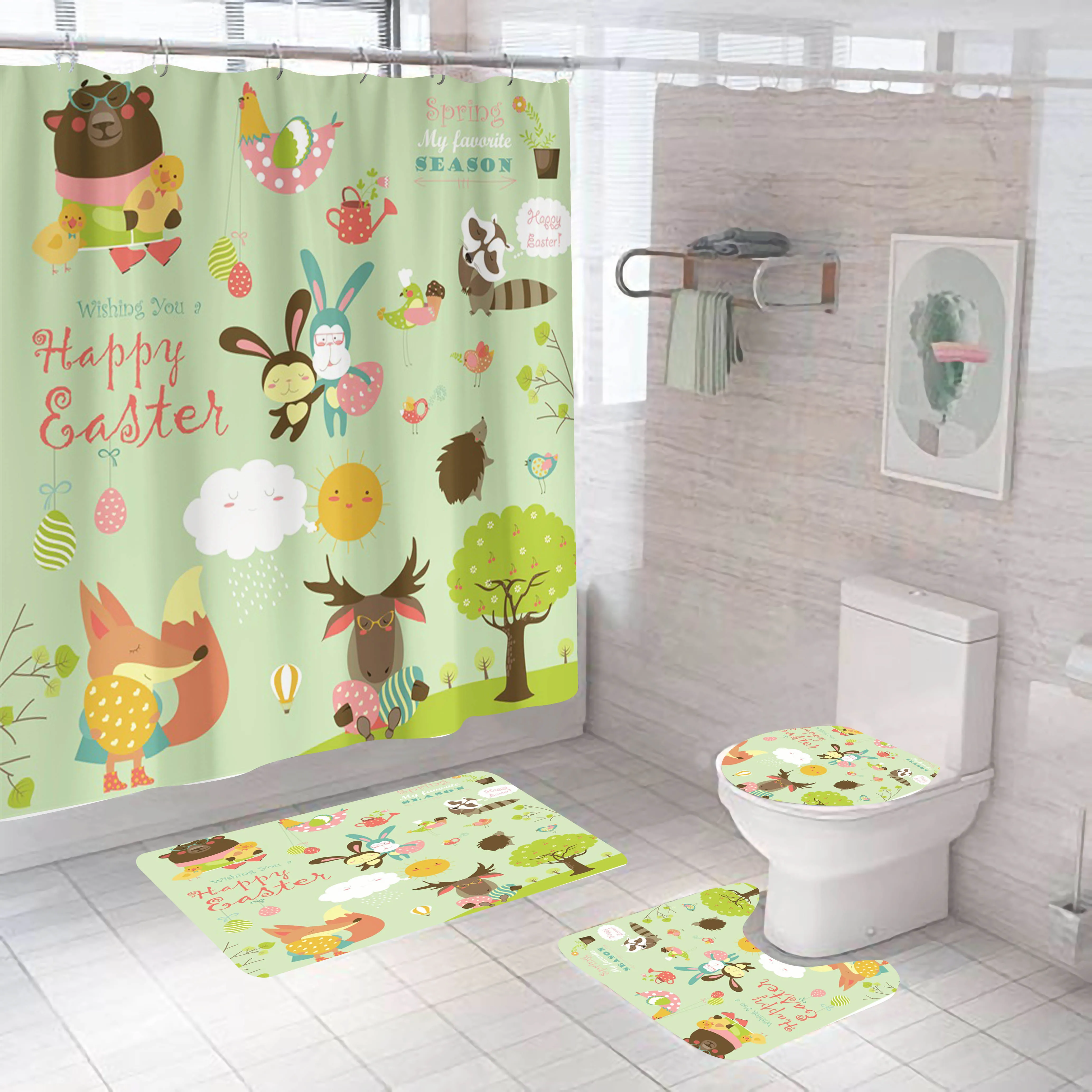 

Popular ideas Wholesale Waterproof Printed Shower Curtain Easter theme