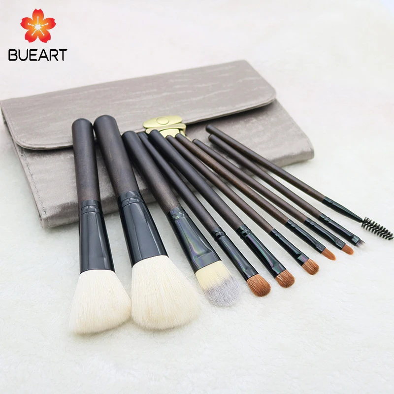 

2019 High quality private label 10pcs brown handle synthetic hair makeup brush set