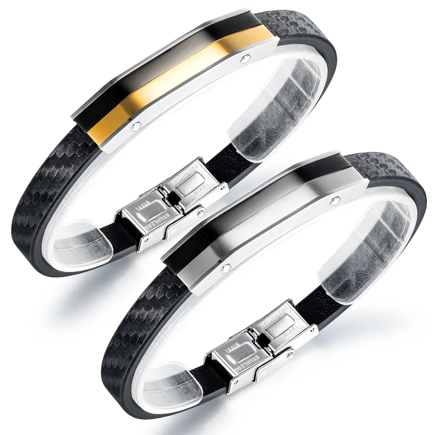 

OEM/ODM Accept 100% Leather 316L Stainless Steel Luxury Men Bracelet, White, gold
