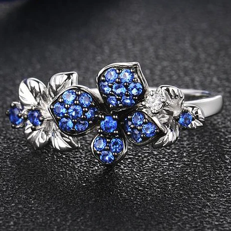 

CAOSHI Jewelry Amazing Anillos Women Girls Three Royal Blue Dainty Flower Rings Beautiful Blue Flower Silver Zircon Rings