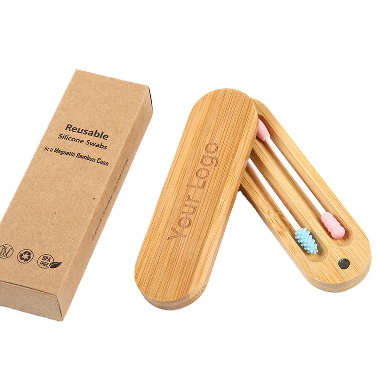 

Ear wash type portable washable bamboo stick cotton swab head reusable silicone swab, Colorful