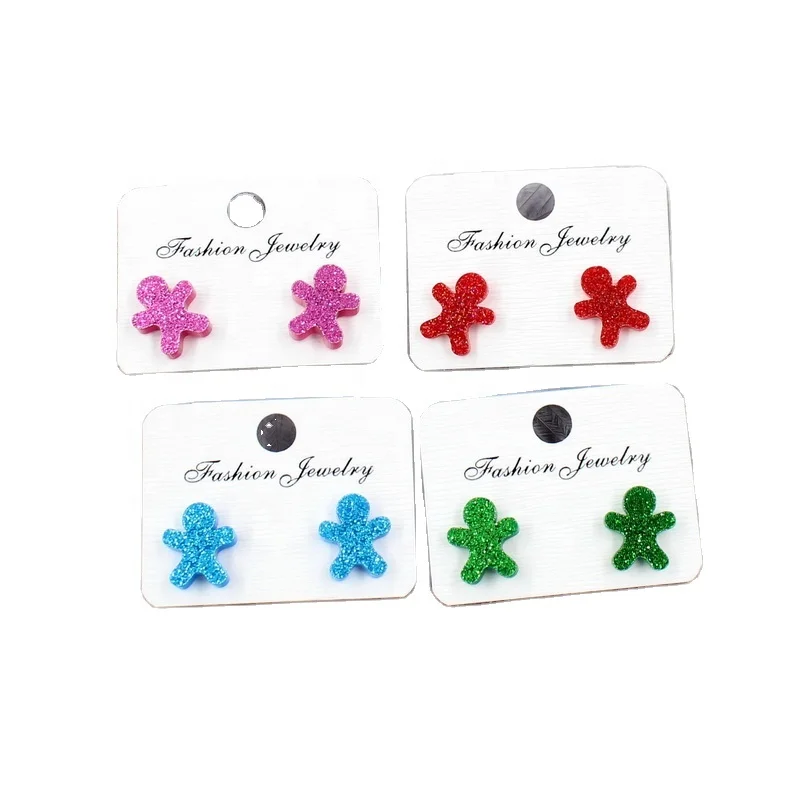 

ST-004 12mm Glitter Acrylic Gingerbread Man Stud Earrings Brown Glitter Cute Basketball Stud Earrings, Brown glitter/gold glitter