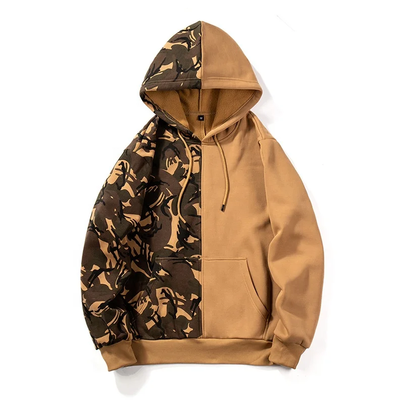 

Men Fashion Two Colors Split Joint Camouflage Sweatshirt Pullover Streetwear Hoodie, As the photo