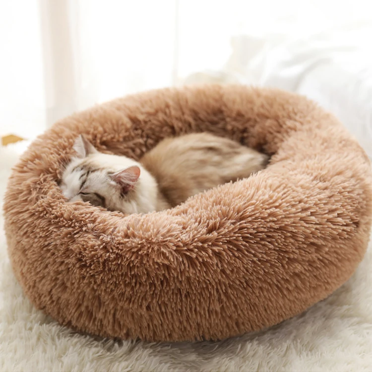 

Donut Dog Cat Bed Soft Plush Pet Cushion Anti-Slip Machine Washable Self-Warming Pet Bed - Improved Sleep for Cats Small Medium, Customized color