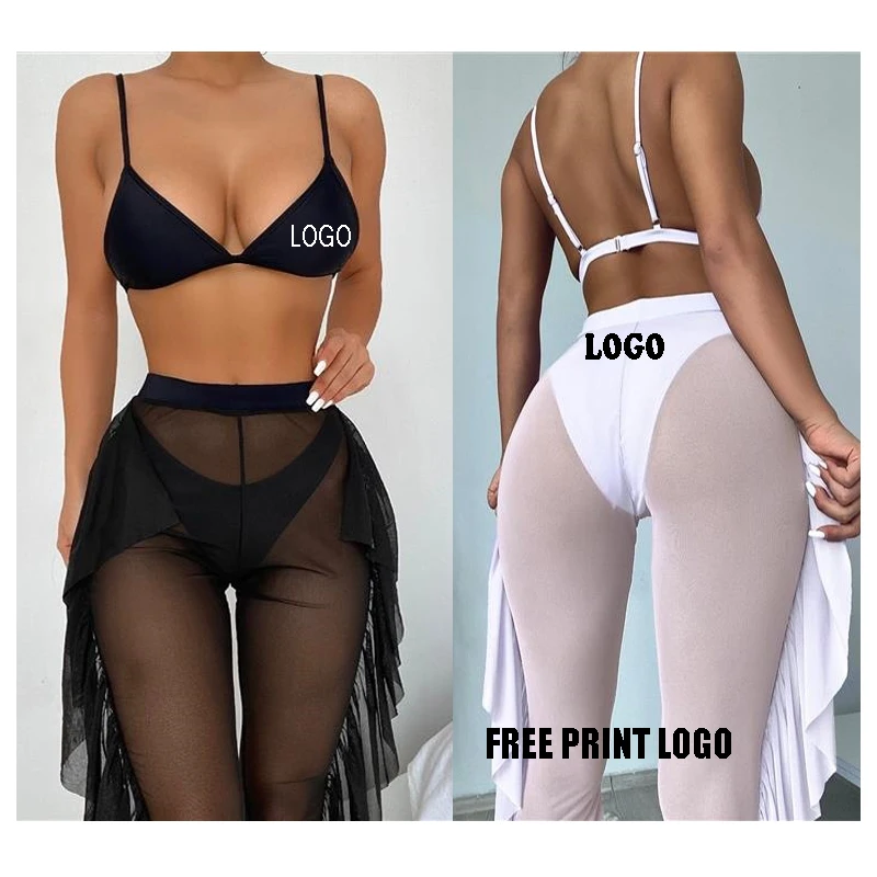 

Free Shipping 3pcs Sheer Women Long Pant Bathing Suits Summer Night Club Bikini Halter Sexy Swimsuits for Women