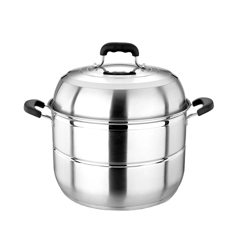 

Multi size double layer stainless steel steamer cooking pot kitchen induction steamer with bakelite handle and knob