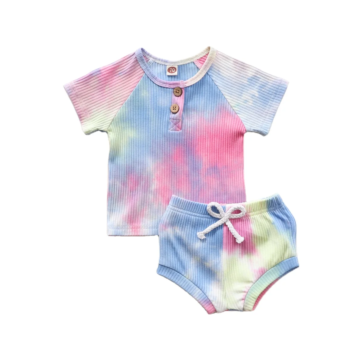 

2021 Clothing factory Baby Infant Girl tie-dye Ribbed Set tops + Bloomers Outfit Boutique Toddler Summer Kids Clothing Set, As picture