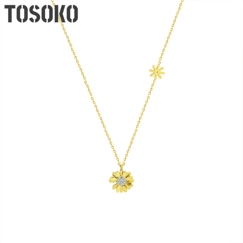

Stainless Steel Jewelry Daisy Flower Zircon Inlaid Pendant Necklace Women's Fashion Clavicle Chain BSP784