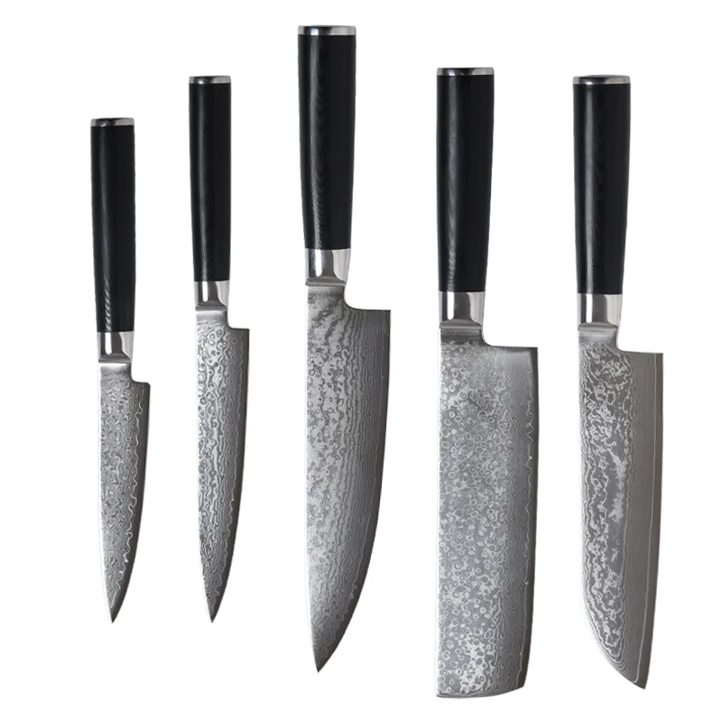 

New Design 9CR14 Damascus Steel G10 Handle Professional kitchen Knife set Santoku Knife kitchen knives