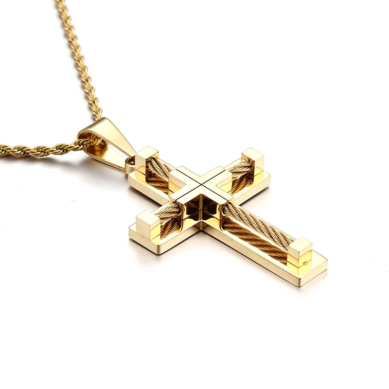 

Kalen Stainless Steel Cross Jewelry Black Silver 18K Gold Vacuum Plated Paved Wire Cross Pendants Necklace For Men, Silver/gold/black/silver-gold