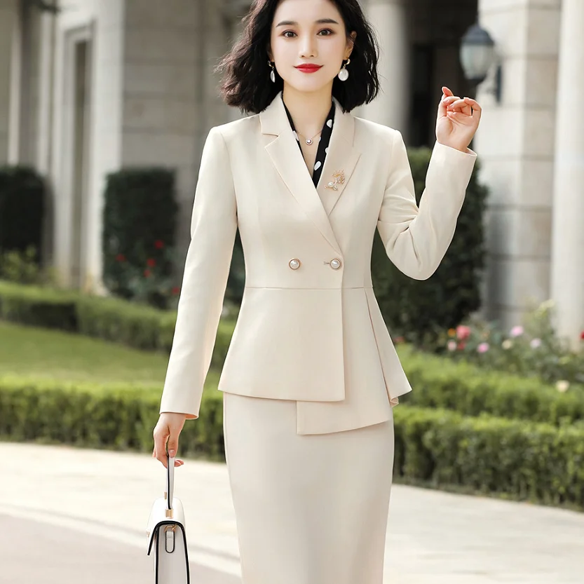 

Wholesale New Design Elegant 2 pcs Ladies Blazer Dress Suit Women, Black and gray