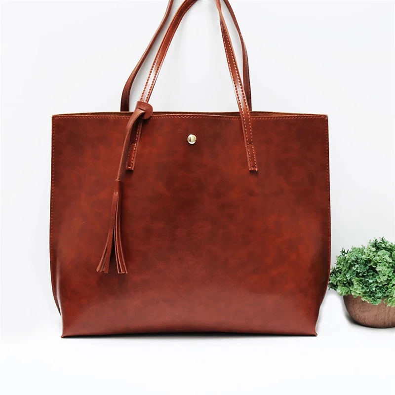 

Fashion Vintage Lady Big Capacity Purse Tassel Leather Female Big Designer PU Leather Tote Bag