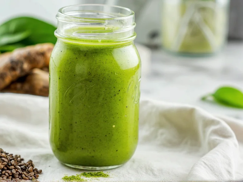 Matcha energy drink with chia seeds in mason jar