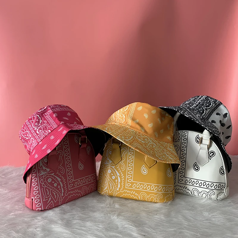 

fashion summer 2021 bags women handbags ladies matching purse and hat set bucket hat and purse, 6 colors