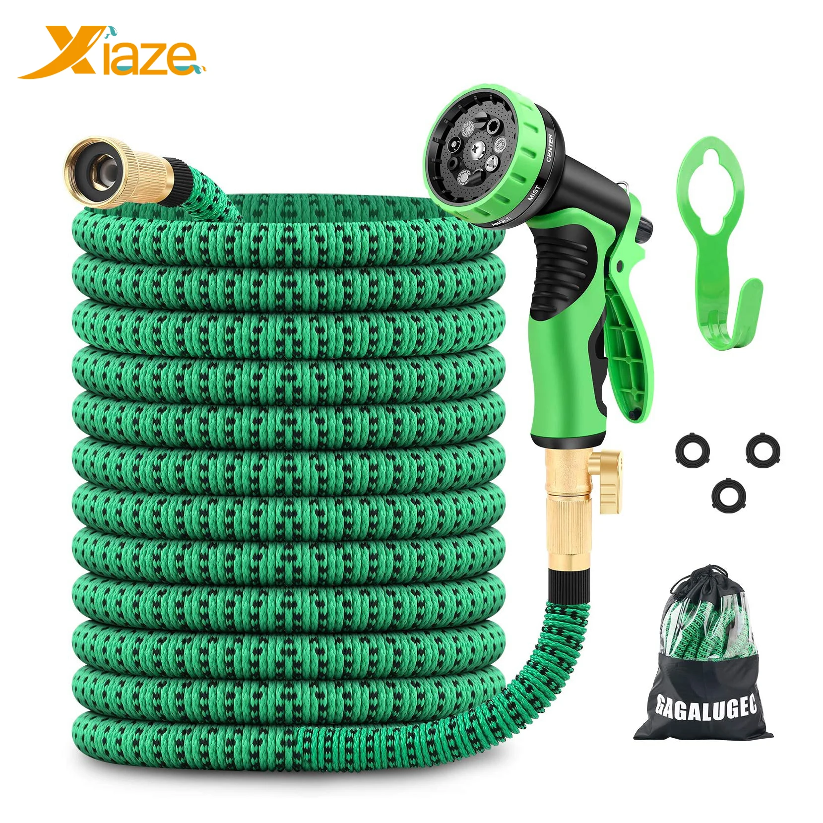 

Expandable Garden Hose with 9 Function sprayer Retractable Water Hose with Solid Brass Fitting Durable Garden hoses