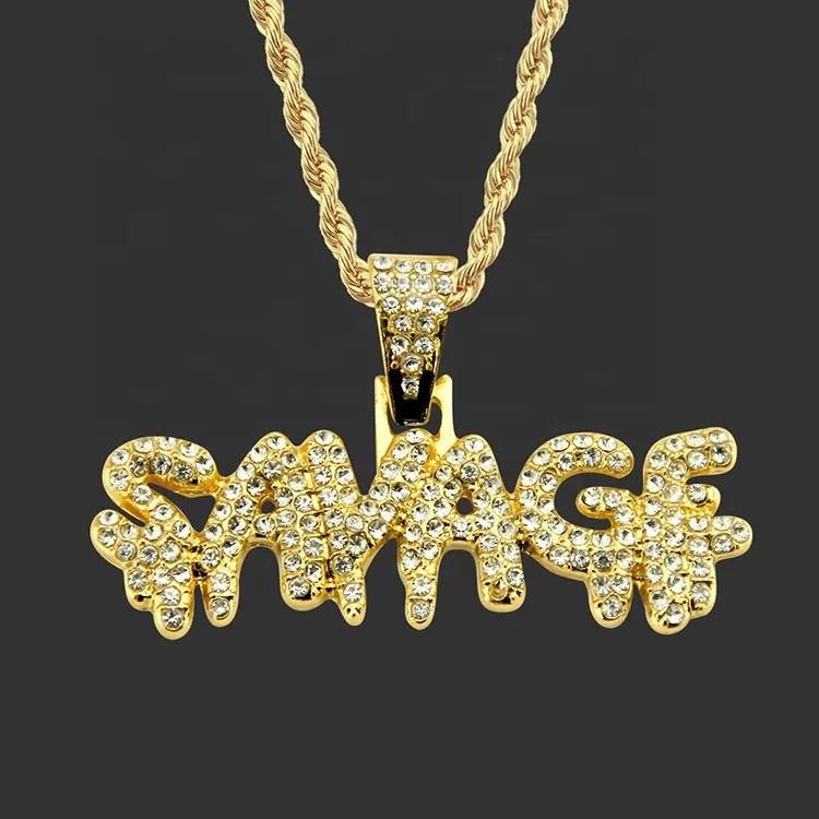 

New Arrival Bling Bling Savage Letter Necklace Shiny Link Chain Necklace Hip Hop Jewelry for Men
