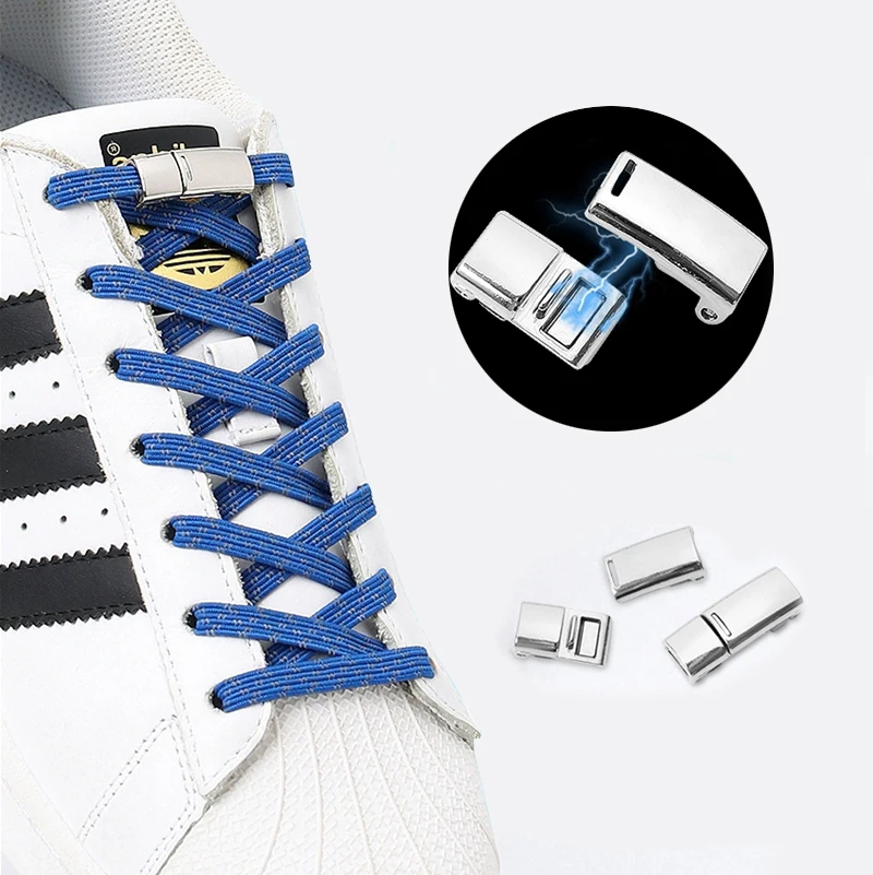 

Sneakers Canvas Shoes Quick Wear In 1 Second No Tie Shoelace Magnetic Lock Shoelaces Elastic Reflective Flat Lazy Shoelaces, 20 colors