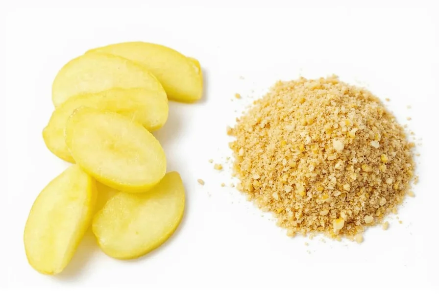 Side-by-side comparison of fresh ginger root and ground ginger powder