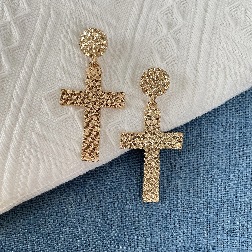 

KITI Customized Design Trendy Gold Plated Bling Cross Women Earrings Jewelry
