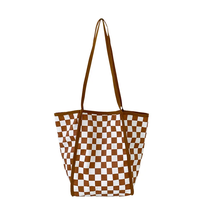 

New Design Women Shoulder Bags Female Cotton Canvas Fabric Handbag Checkered Shopping Bag BookBag Ladies Casual Tote, Customized color
