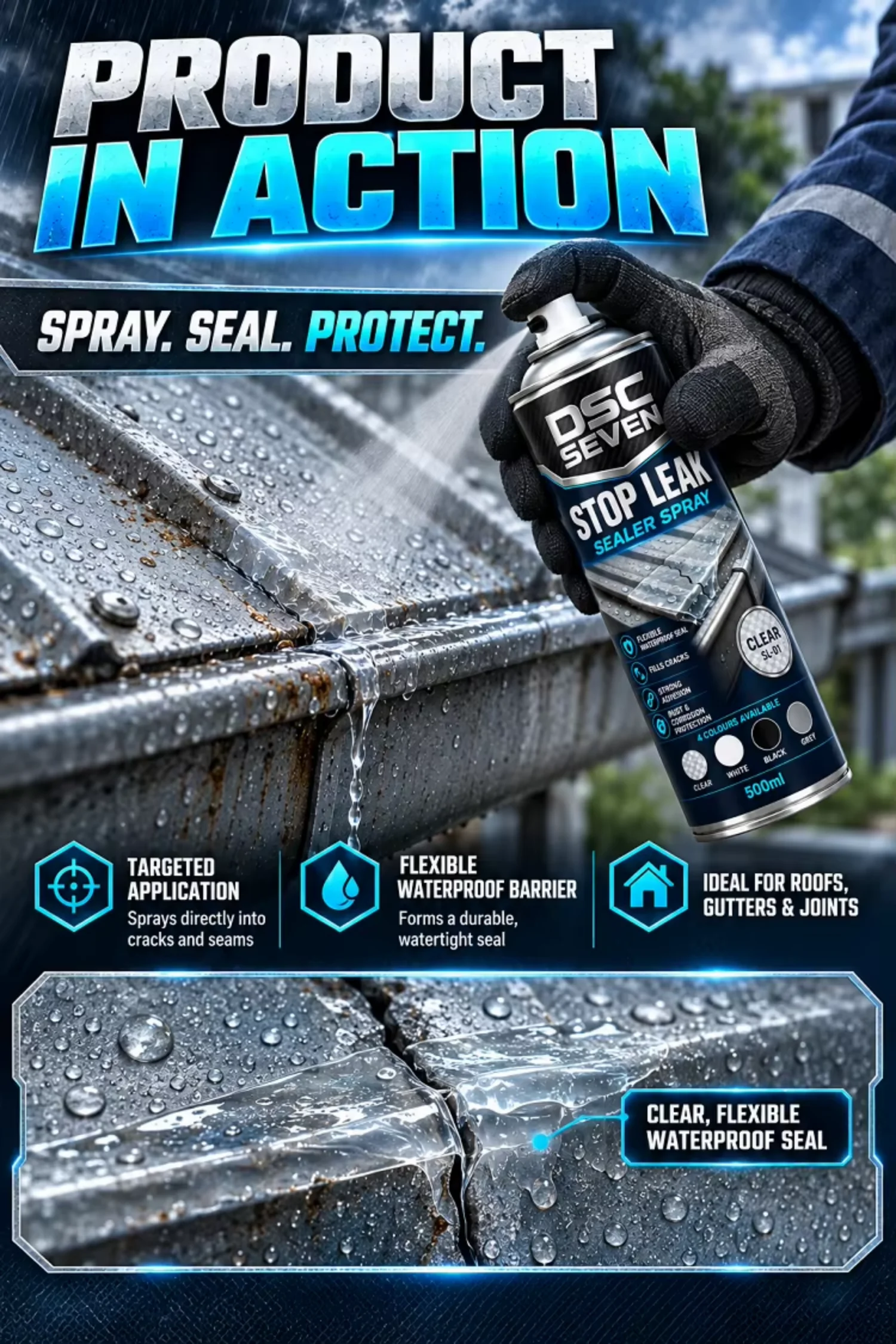 Elastic Waterproof Sealant Spray Stop Leak Rubber Coating for Metal Gutter & Drain Pipe