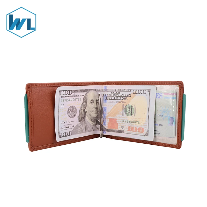 

High Quality Factory Bifold with Money Clip Custom ID Window Slim Minimalist RFID Blocking Men's Magnetic Money Clip Wallet