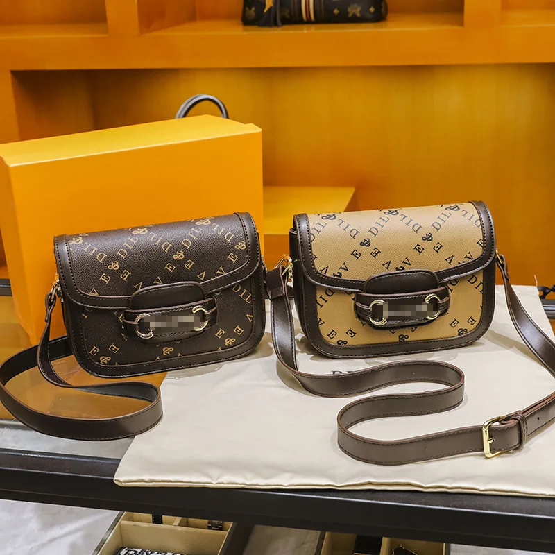 

Female Bag Printing Retro Saddle Bag Texture Single Shoulder Messenger Small Square