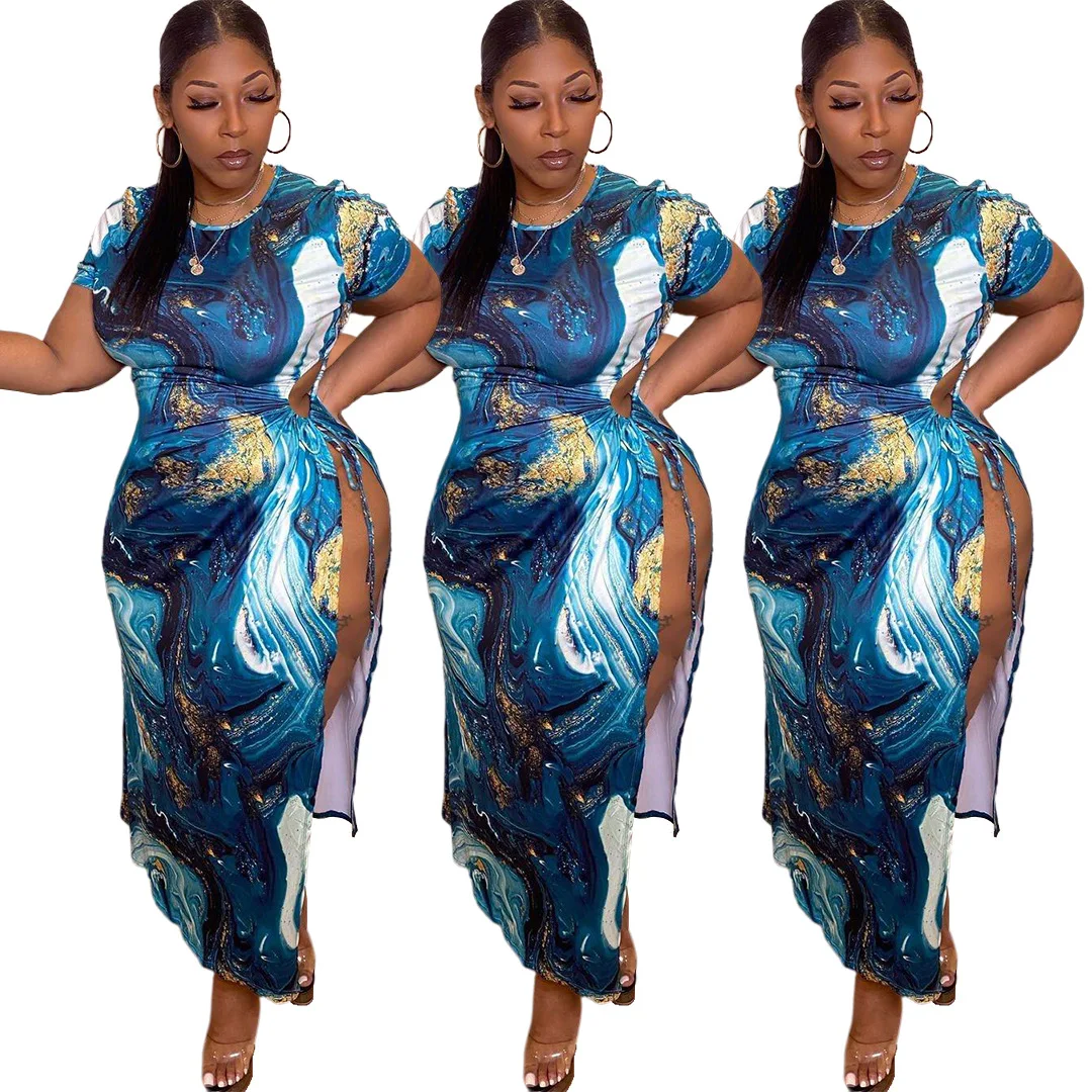 

2021 summer new fashion oversize women's clothing Star print sexy split strap dress